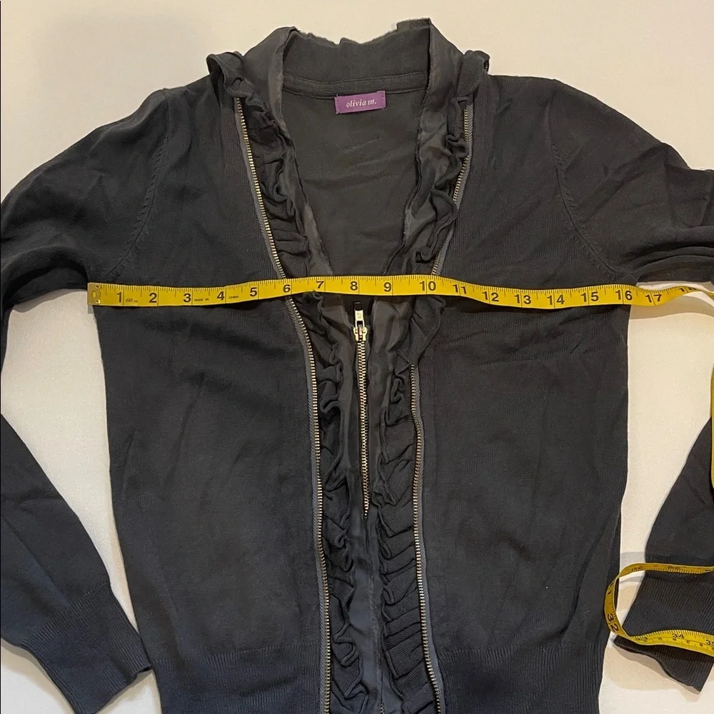 Olivia M. Black Ruffled Cardigan with Zip